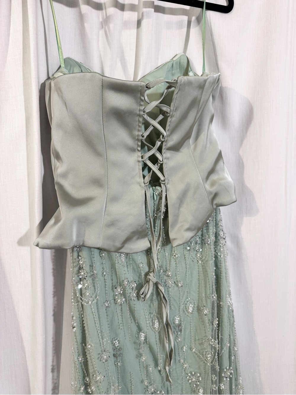 Beaded Sequin Mermaid Evening Gown Scarf Green Size M - Picture 6 of 9